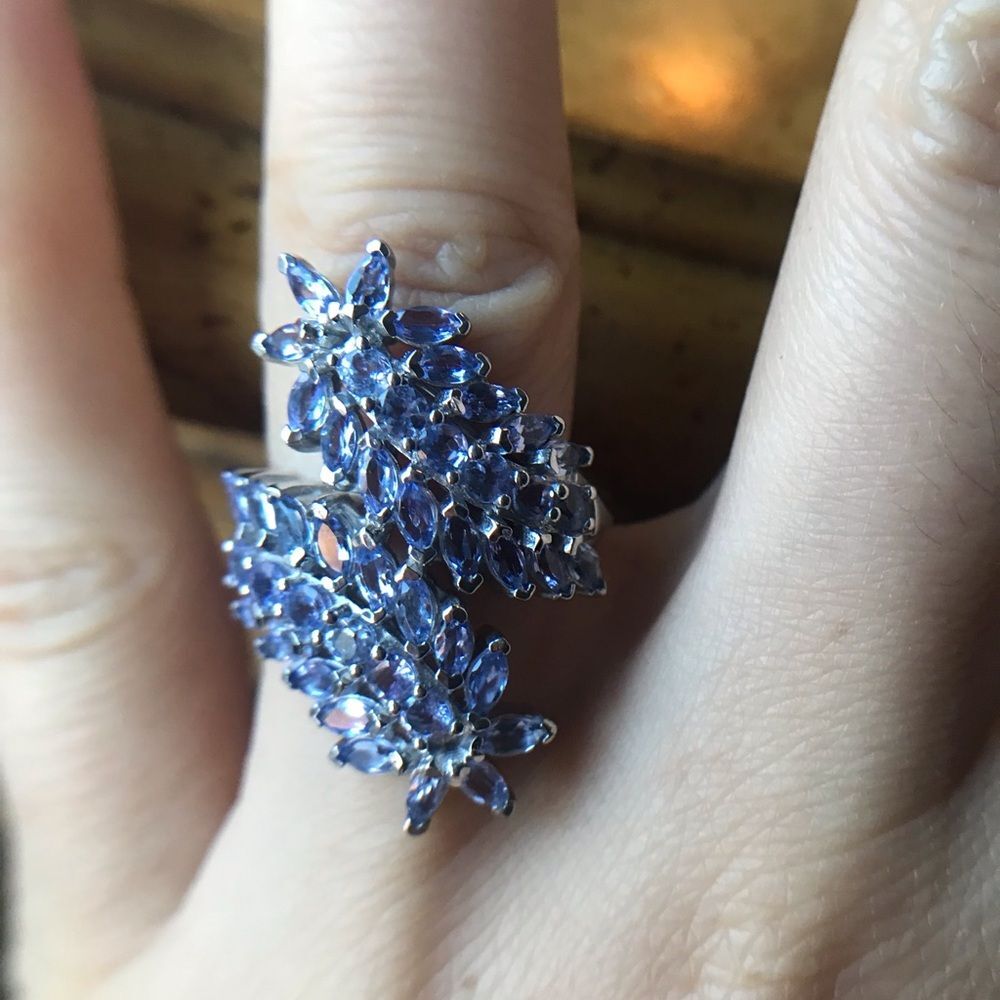 Natural Tanzanite Sterling Silver Bypass Ring Size 7